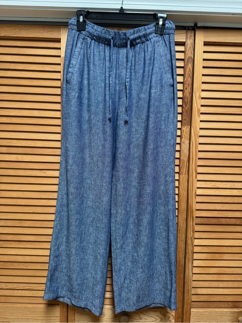 Old Navy Chambray Blue Linen Blend Wide Leg Drawstring Pants Size XS Casual